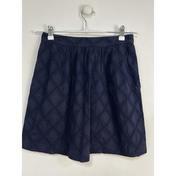 Anthropologie Tabitha Navy Eyelet Lace A-Line Skirt Cotton Preppy Classic Size 4 - Picture 1 of 6